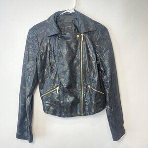 Rock & Republic Womens Faux Leather Full Zip Moto Jacket Black L Lined Pockets
